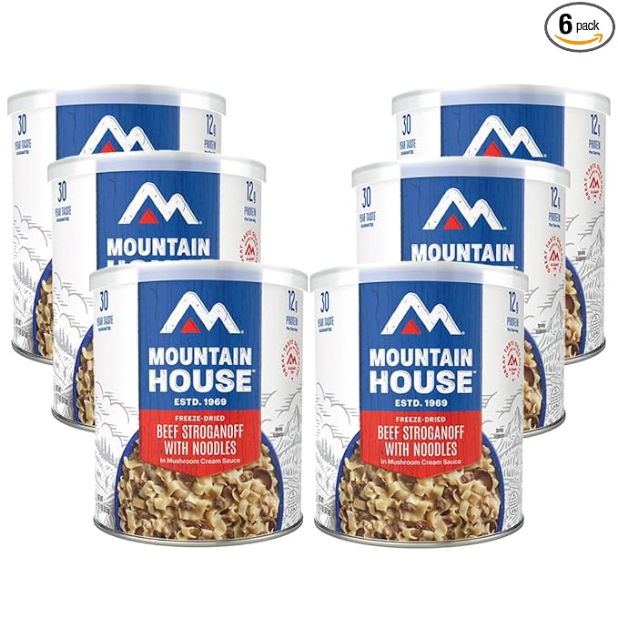 Mountain House Freeze-Dried Beef Stroganoff with Noodles #10 Can – 60 Total Servings (6 Cans, 10 Servings Each) – Fully Cooked, Ready-to-Eat Emergency Survival Canned Food – Delicious High-Protein Camping, Hiking & Hunting Meal – Easy-Prep Dinner with ...