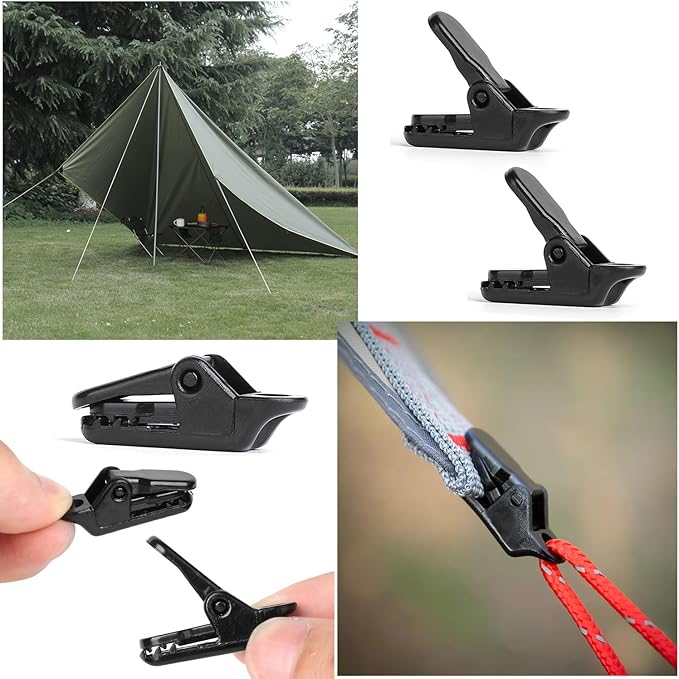30 Pack Camping Tarp Clips Small Car Awning Clips Tent Rope Clamp Lock Grip Fastener Holder for Hammock Rain Fly Cover Camping Sun Shelter Canopy Backpacking Hiking Guyline Paracord