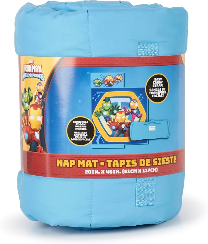 Jay Franco Kids Nap Mat with Embedded Pillow & Blanket – Soft 46"x20" Microfiber Sleeping Bag with Name Tag & Handle for School, Travel, Sleepover