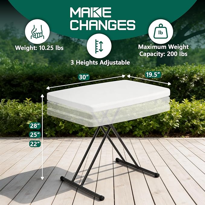 Folding Table 30 Inch - Small Desk Adjustable Height TV Tray for Laptop, Couch, Camping - Heavy Duty Utility Foldable Table for Small Spaces, No Assembly Required, Snowy Granite