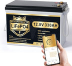 12V 330Ah LiFePO4 Lithium Battery, Bluetooth Lithium Battery with Self-Heating, 200A BMS, up to 15000 Cycles, Max.4224Wh Energy with Low Temp Cut off, Perfect for RV, Solar, Trolling Motor