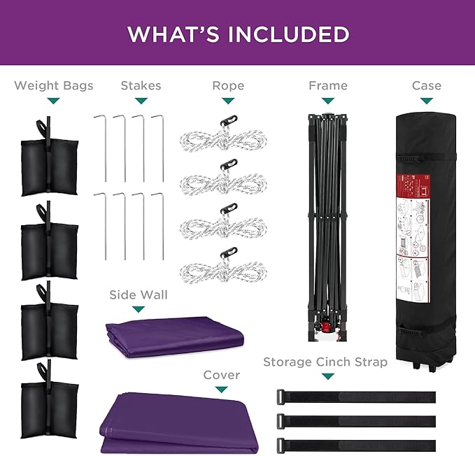 Best Choice Products 10x10ft Pop Up Canopy Tent with Sidewall, 1 Person 1 Minute Set Up, Carry Case, 4 Weight Bags - Amethyst Purple