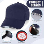 Coume Baseball Cap with Light Rechargeable LED Hat with USB Cable and Battery, Full Cotton Adjustable Headlamp Hat for Fishing Jogging Camping Hand Work(Navy Blue)