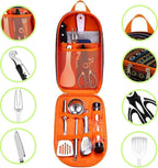 27-Piece Backpack Camping cookware Set, Portable Camping kitchenware Set for Barbecue, Outdoor Cooking, Picnic and Adventure Camping cookware Storage