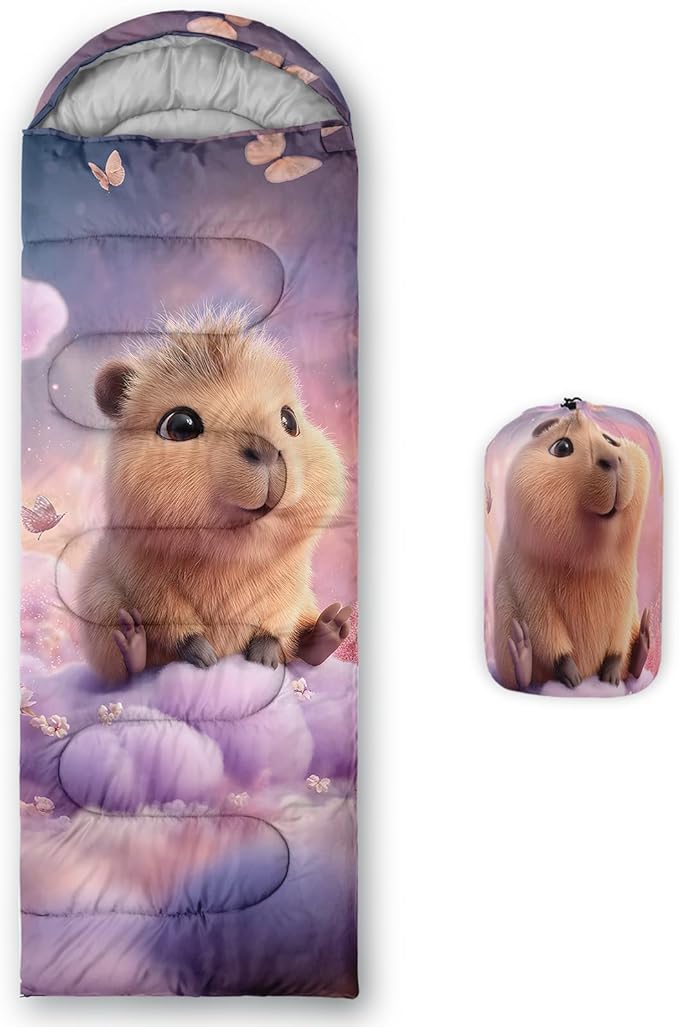 AILONEN Kawaii Panda Sleeping Bags,Lightweight & Waterproof,3 Season Warm & Cool Weather,Dreamy Purple Flower Animal Themed Sleeping Bags for Boys,Girls,Kids,Adults Travelling,Outdoors