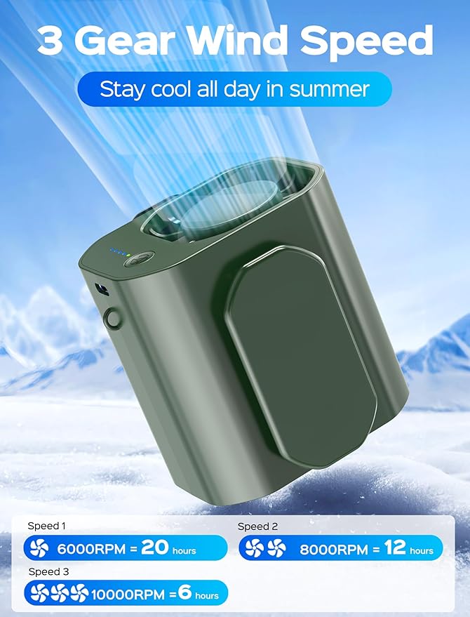 10000PRM Portable Waist Clip Fan, Up to 20Hrs Mini Personal Fan Rechargeable, Belt Clip on Waist Portable Cooling Fans for Camping, Outdoor, Jobsite - Green