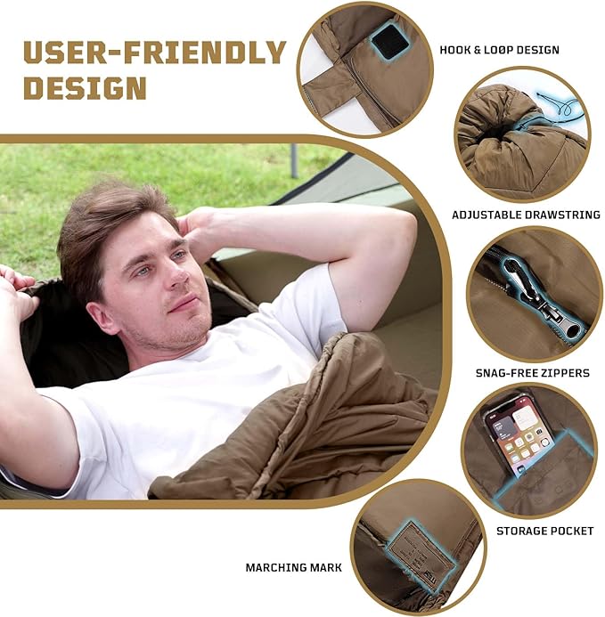 Cold Weather Sleeping Bag for Camping, 36℉ to 45℉ Backpacking Sleeping Bags for Adults with Compression Sack for Camping, Hiking, Hunting and Outdoor Travel