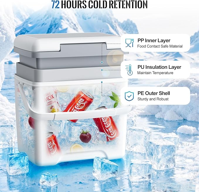 14QT Pool Cooler, with 4 Pool Cup Drink Holders, Insulated Hard Cooler with Handle, Keeps Cold for up to 3 Days, Above Ground Pool Accessories Storage, Portable Poolside Beach Camping