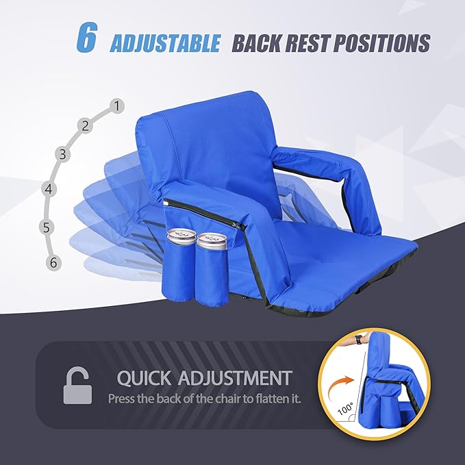Nova Microdermabrasion 20.5"/25" Wide Stadium Seat for Bleachers w/Back Support Padded Cushion Portable Reclining Bleacher Seats Camping Stadium Chair Waterproof
