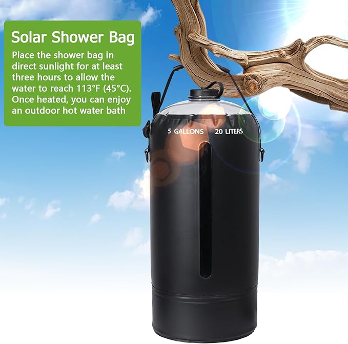 Aircity Portable Solar Camping Shower Bag with Foot Pump & Upgraded Leak-Proof Design – 20L/5-Gallon Outdoor Shower for Beach, Hiking, Travel | Lightweight, Large Water Inlet, Carry Bag