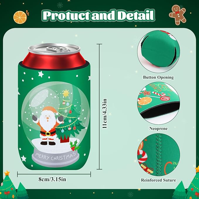 18 Pack Christmas Can Cooler Sleeves Beer Drink Can Bottle Cooler Sleeves Cooler Collapsible for Christmas Holiday Party Decorations Supplies Favors
