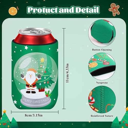 18 Pack Christmas Can Cooler Sleeves Beer Drink Can Bottle Cooler Sleeves Cooler Collapsible for Christmas Holiday Party Decorations Supplies Favors