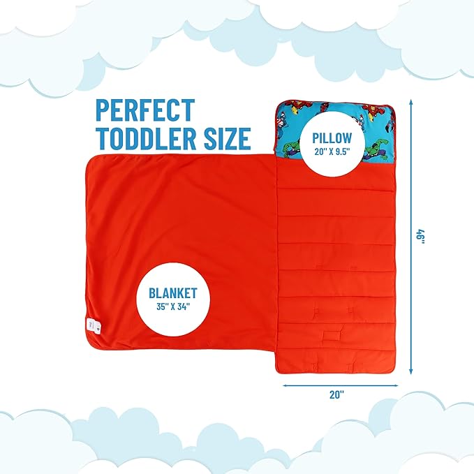 Jay Franco Kids Nap Mat with Embedded Pillow & Blanket – Soft 46"x20" Microfiber Sleeping Bag with Name Tag & Handle for School, Travel, Sleepover