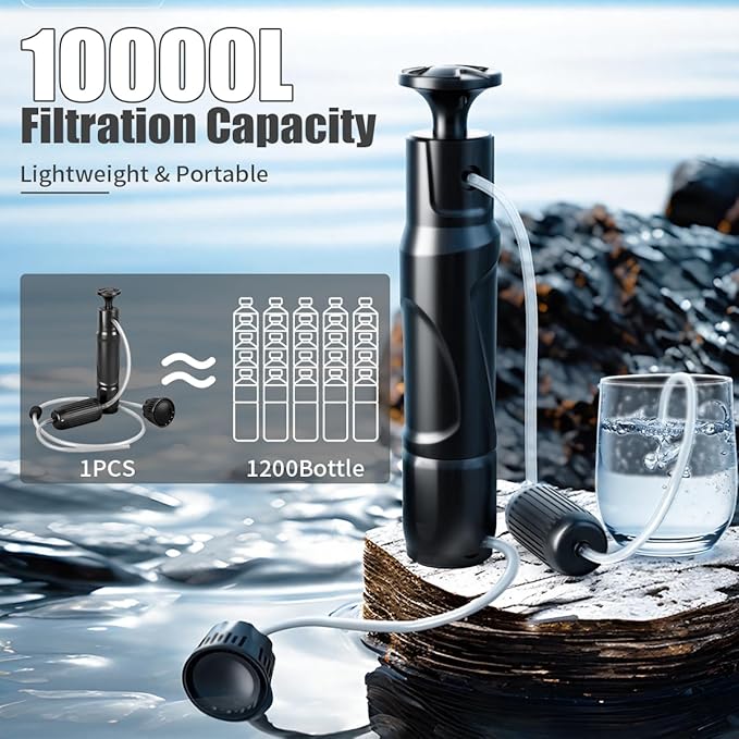 10000L Portable Water Filter Pump,High-Volume 3-Stage Portable Purification Filter,Water Filter for Camping, Backpacking, Hiking,Emergency