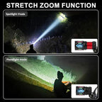 Headlamp Rechargeable LED Head Lamp, Super Bright Zoomable Head Light with Taillight and Night Vision Functions, Headlamps Adults Forehead Flashlight Headlight for Running, Camping, Hiking