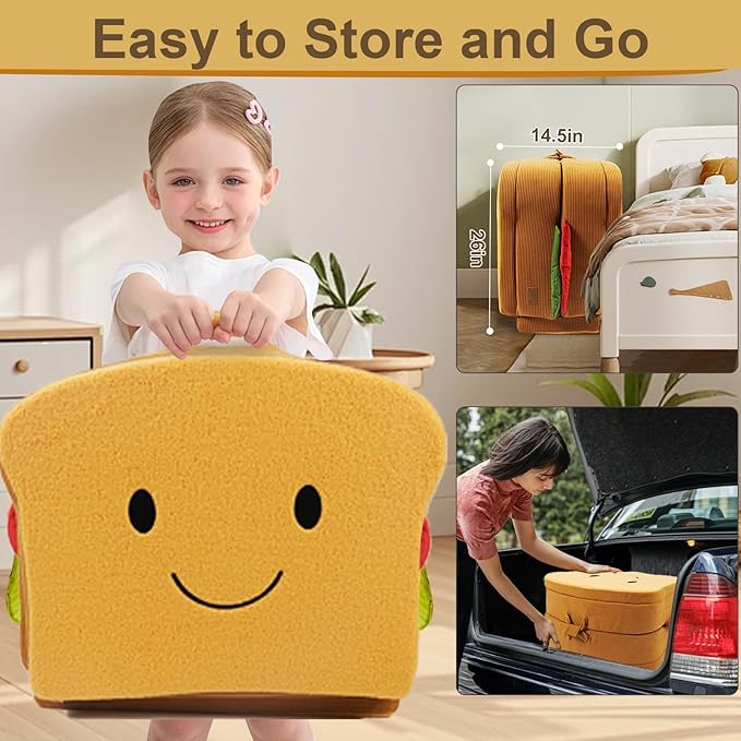 Toddler Travel Bed Sandwich Style - Portable Toddlers Floor Beds, Foldable Soft Foam Travel Crib for Baby and Kid, Washable Cover Toddler Cot with Safety Rail for Travel, Home/Travel Sleep