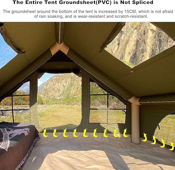 UNISTRENGH Waterproof Inflatable Cotton Camping Tent with Hand Pump Pop Up Outdoor 5-8 Person Glamping Tent House Breathable Large Luxury Tent
