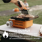 Gas One Butane Fuel Camp Stove – Crate Series - Mini Stove for Camping, Hiking – Portable Gas Stove with Spiral Flame – Even Heat Distribution – Modern and Easy to Use (Orange)