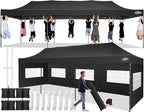 COBIZI 10x30 Pop up Canopy Tent 10x30 Canopy with 8 Sidewalls Waterproof Heavy Duty Commercial Tent for Parties Outdoor Garden Gazebo, Carry Bag with Wheel(10x30ft, Black)