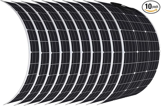 1000W Flexible Solar Panels 10x100W 12V Monocrystalline Cell for Battery Charge Marine RV Trailer Boat Cabin Van Car Uneven Surfaces