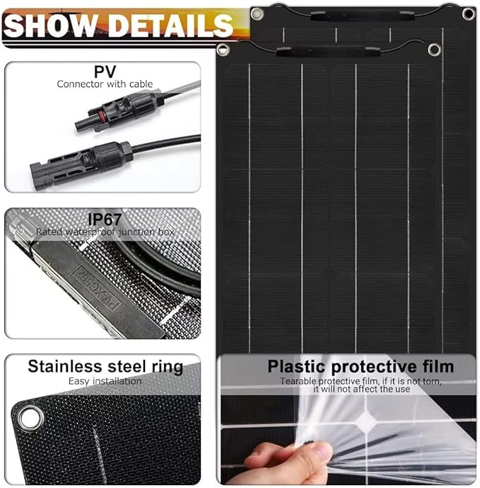 500 Watt Flexible Solar Panel for RV, 2 × 250 Watt 12 Volt Solar Power Panel Kit Photovoltaic Module Monocrystalline Solar Panels for Camping Off Grid Car Battery Charging Boat
