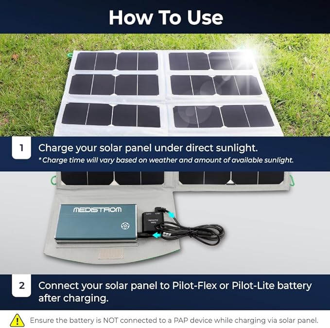 50W Foldable Solar Panel for Medistrom Pilot Flex and Pilot Lite CPAP Battery – Solar Charger, Compact Travel Solar Panel for Camping and Backup Power