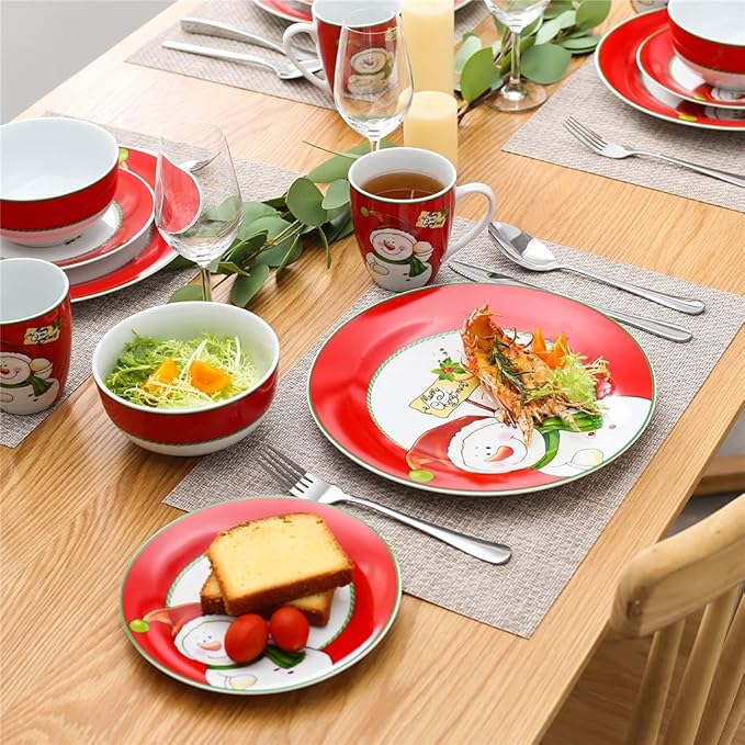 GaRcan Sudemota Dinner Plate Christmas Snowman 16/32-Piece Porcelain Dinner Tableware Set with Dinner Dessert Plate,Bowl,Mug Service for 4/8 Person/a/32-Piece