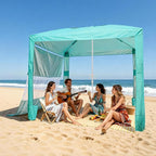 VEVOR Beach Cabana, 8 x 8 ft Beach Canopy with Side Wall, UPF 50+ Protection Easy Setup Cabana Tent with Sand Pockets, Adjustable Height Portable Shade Sun Shelter Umbrella for Family & Friends, Green