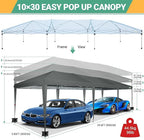 COBIZI 10x30 Pop Up Canopy Tent with 8 Sidewalls Party Tents Waterproof UPF 50+ Commercial Instant Outdoor Events Tent for Parties Markets Backyard, Ropes, Sandbags（10 x 30 ft Gray