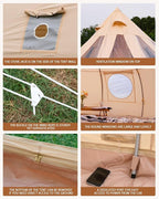 TOMOUNT Canvas Tent with Rainfly with Stove Jack Bell Tent Yurt Glamping Tent with TPU Transparent Roof for Family Camping