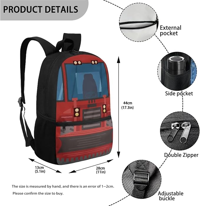 3 Pieces Cartoon Fire Truck Printing Book Bag Set with Large Capacity Lunch Bag and Pencil Box, Bag Set for Travel Picnic Activities Outdoor Festival Gift