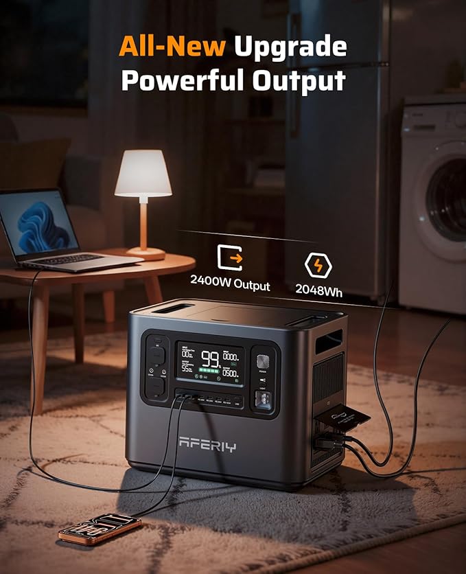 AFERIY P210 Portable Power Station 2400W (Peak 4800W),2048Wh LiFePO4 Battery Generator,AC Fast Charging, 12V/25A XT60 DC output port,UPS Power Outages,Home Backup,Camping(Solar Panel Optional)