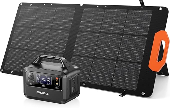 GRECELL Power Station 300W and 100W Portable Solar Panel 21.5V, 230Wh Portable Solar Generator Backup LiFePO4 Battery, Solar Panel with MC-4 Fast Charger for Outdoor Camping Home