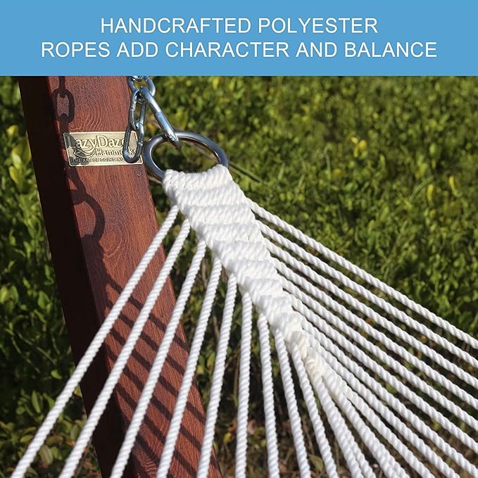 Lazy Daze 12 FT Quilted Fabric Double Hammock with Spreader Bars and Detachable Pillow, 2 Person Hammock for Outdoor Patio Backyard Poolside, 450 LBS Weight Capacity, Mixed Green & Brown Stripe