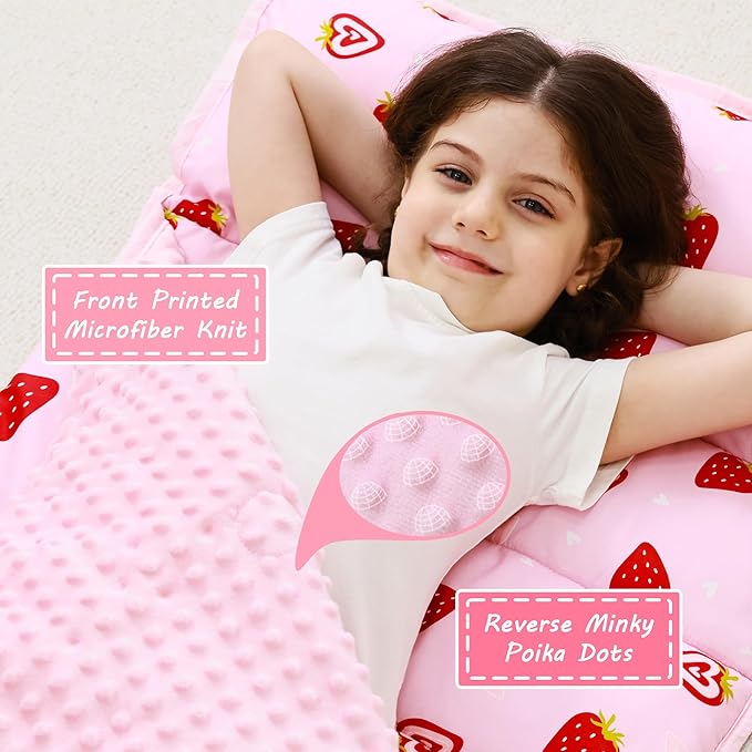 Toddler Nap Mat with Pillow and Blanket, Extra Large Rolled Napping Mats,Slumber Bags for Boys Girls,Kids Sleeping Bag for Daycare, Preschool Travel Camping