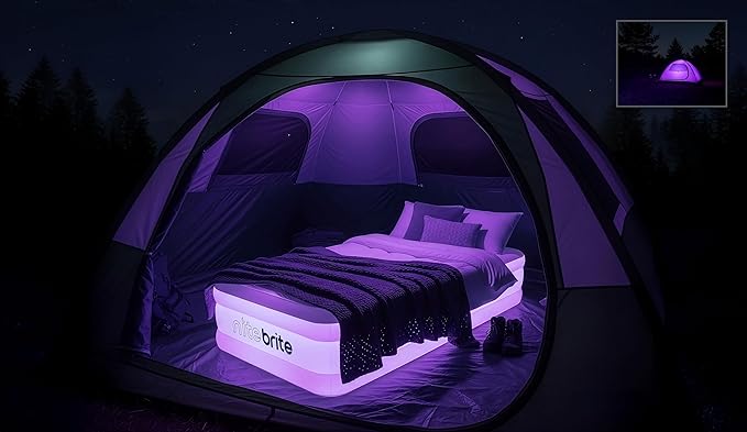 AirCandy Nite Brite Twin Inflatable Air Mattress with LED Lights – 15” Raised Blow Up Bed, USB Powered Color-Changing Glow, Flocked Top, Guest & Sleepover Bed