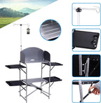 Nice C Camping Kitchen Station, Camping Table, Picnic Table, Grill Table, Folding Table, Upgrade Light Stand and Windshield Cooking Station & Organizers, Carry Bag for Beach, Picnic (Silver/Black)