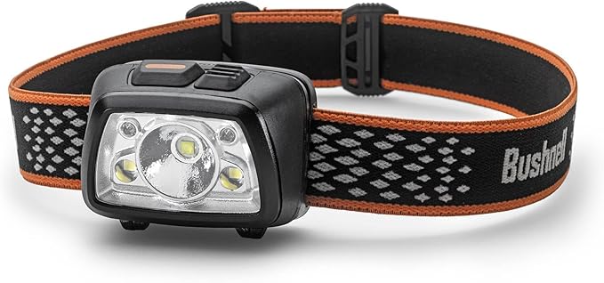 Bushnell Power+ 500L LED Headlamp - Flexible Power, Water Resistant, Rechargeable, Adjustable Band, Red Mode