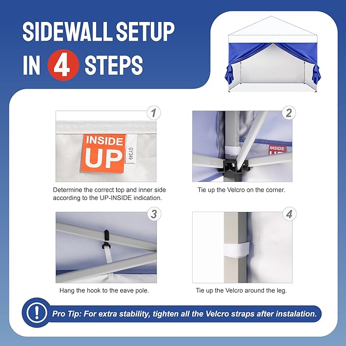 CROWN SHADES 10x10 Canopy Sidewalls (4pck) - Walls 10x10, Sidewalls for Canopy - Tent Accessories, Blue