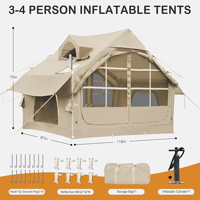 Inflatable Tents for Camping - Easy Blow Up Glamping Tent with Hand Pump, Waterproof PVC Air Inflatable Tent House for Family Weekend Camping
