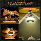 2-Pack Camping String Lights, 3 in 1 Upgraded Retractable RGB Outdoor String Lights with 19 Lighting Modes, Quick 30s Recovery, 32.8 FT Portable Tent Light, Rechargeable Camping Lantern (Black)