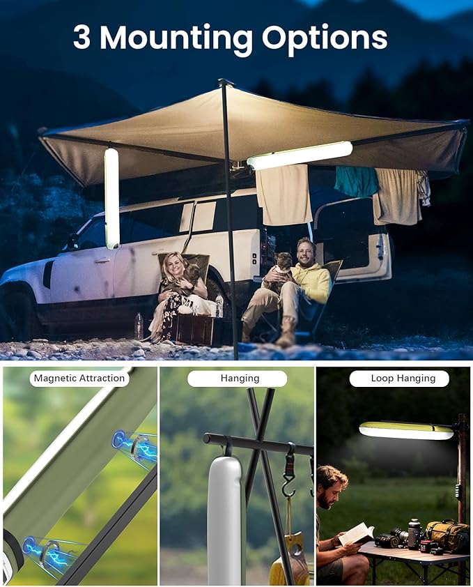 24" Inflatable Solar Camping Lantern - USB-C Rechargeable LED Light Tube with 2000mAh Power Bank, IP66 Weather-Resistant Collapsible Tent Light for Hiking, Backpacking, Outdoor Adventures (Green)