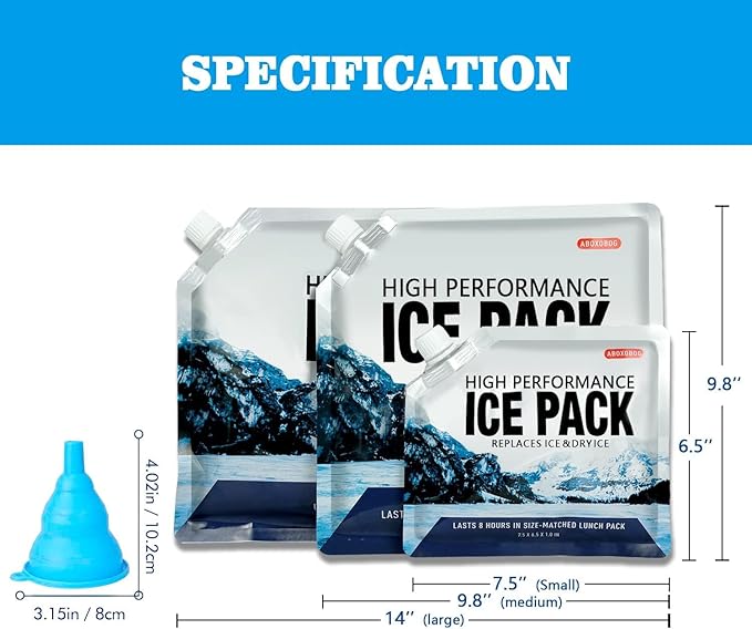 Reusable Ice Packs for Coolers Long Lasting Gel Freezer Packs for Cooler Bag Lunch Box,Keeps Food Cold Fresh (3 Pack, S(6.5"x7.5"))