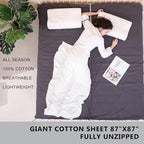 100% Cotton Sleeping Bag Liner with Full Length Zipper on 3 Sides; Single/Double Adult Sleep Sack for Travel & Camping, Multifunctional Travel Sheets (Unzipped 87”x87”) for Hotel, Lightweight