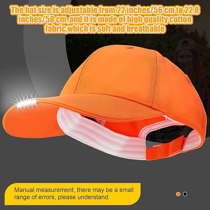 Syhood 2 Pieces LED Baseball Caps Flashlight Hats Hands Free Baseball Caps with Light Built in 5 Battery Powered Headlamp LED Hats Light for Men Fishing Jogging Camping Hand Work