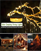 Solar Camping String Lights, 39.4 FT Fairy String Light, 4 in 1 Portable Waterproof Camp Lamp with 8 Lighting Modes, Hanging Rechargeable Tent Lantern for Christmas Decorations Patio Party Essentials