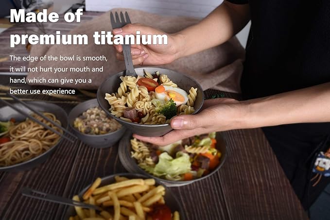 Boundless Voyage Ultralight Titanium Bowl Pan Plate Dish with Carry Bag Outdoor Camping Portable Tableware Cookware (Ti15164B (600ml Bowl))