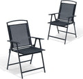 Crestlive Products Patio Folding Chairs Set of 2, Outdoor Folding Chairs with Durable Rust-Resistant Frame and Breathable Textilene Material for Outside, Black