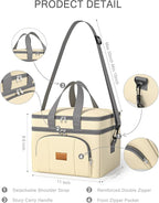 Rnivvi Lunch Box for Women, Double Decker Insulated Cooler Bag Lunch Bag Reusable Leakproof Tote Lunch Container with Strap for Work Family Picnic Hiking Camping, 18 Cans 12L, Large Adults, Beige
