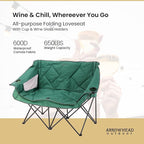 ARROWHEAD OUTDOOR Portable Folding Double Duo Camping Chair Loveseat w/ 2 Cup & Wine Glass Holder, Carrying Bag, Supports up to 500lbs